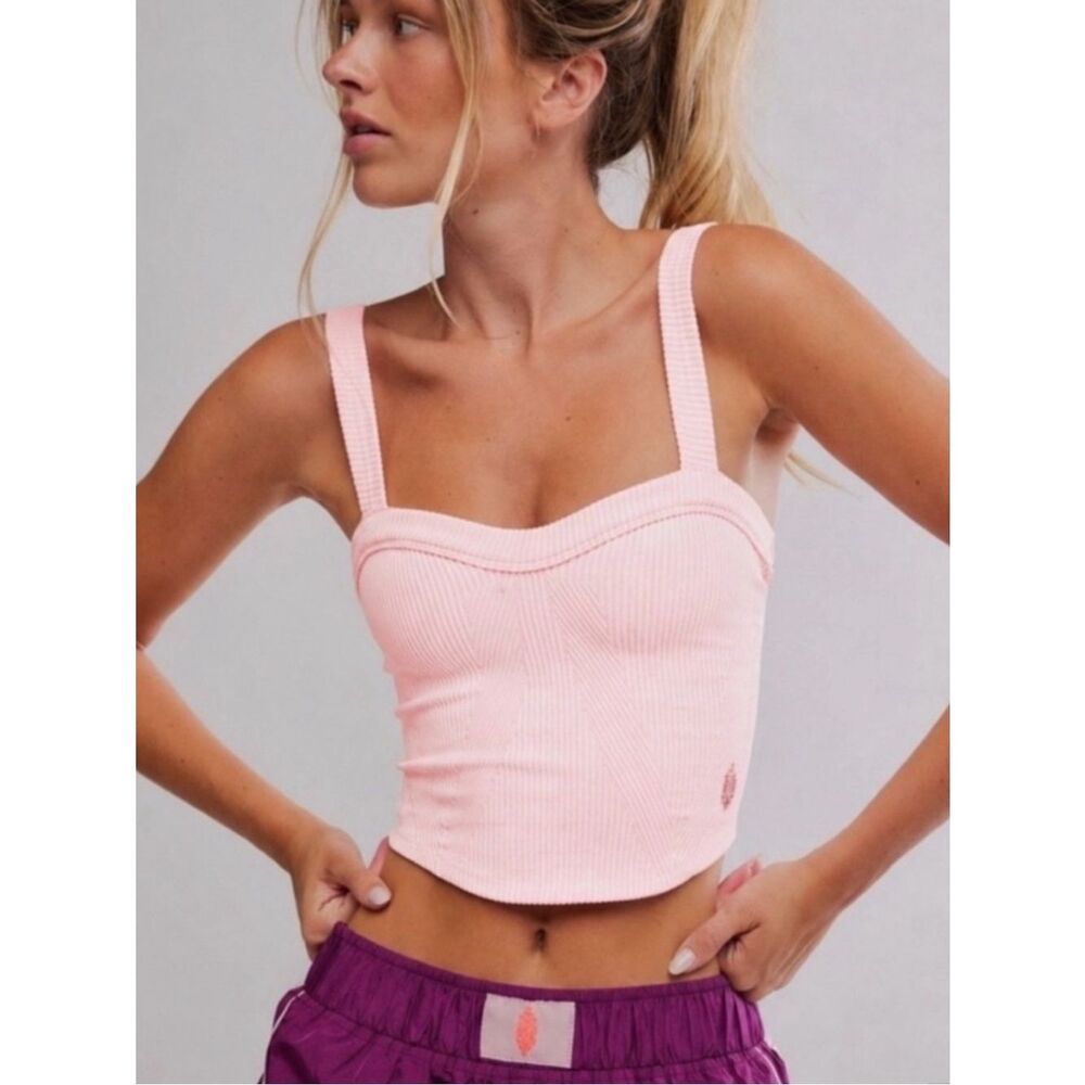 Free People Movement Perfectly Plated Cami Sweatheart Pink/ Rose Ribbed Tank M/L
